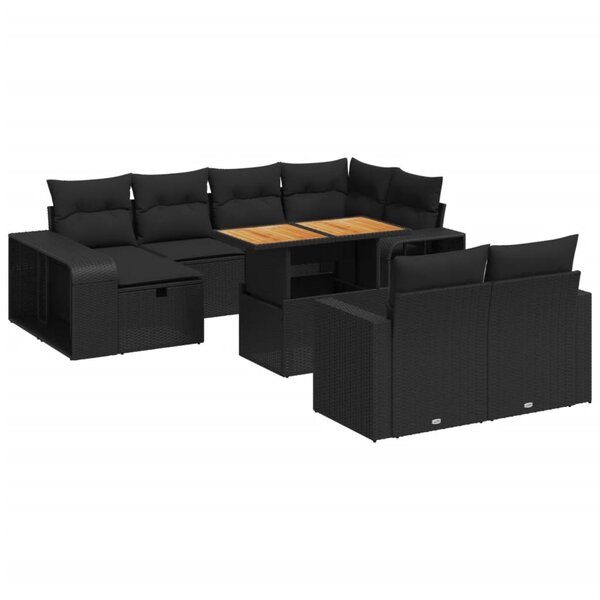 vidaXL Salon de jardin 11 Pièces avec coussins noir résine tressée