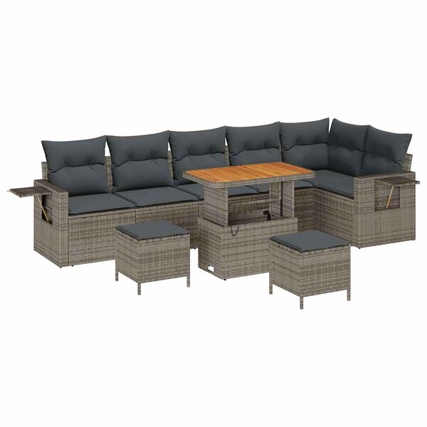 vidaXL Ensemble de canapé de jardin 9 Pièces Gris Poly rotin