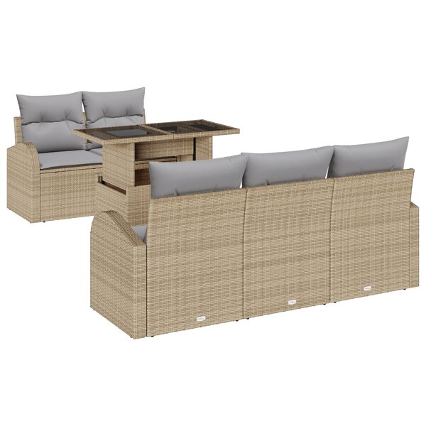 vidaXL Ensemble de Canapés de Jardin de 6 Pièces avec Coussins Beige en Poly Rattan