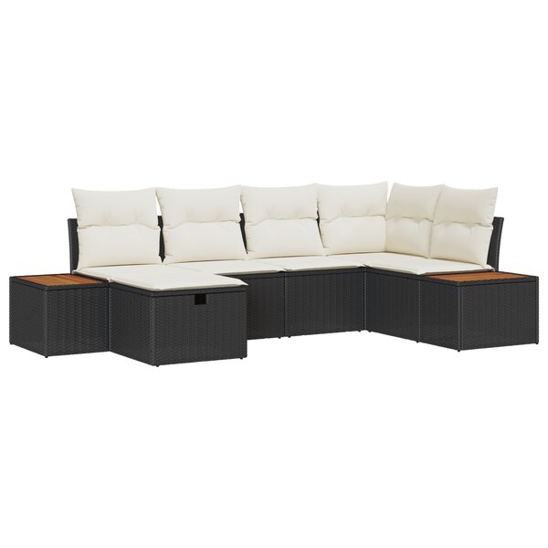 vidaXL Ensemble de Canapés de Jardin 6 Pièces avec Coussins en Rotin Poly Noir