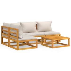 vidaXL Salon de jardin 5 Pièces avec coussins gris clair bois massif