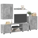 vidaXL Ensemble meuble TV 4 Pièces Gris béton Bois d'ingénierie