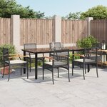 vidaXL Ensemble à manger de jardin coussins 7Pièces Noir Résine tressée