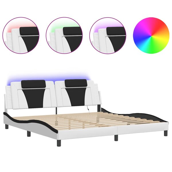 vidaXL Cadre de lit avec LED sans matelas blanc et noir 200x200 cm