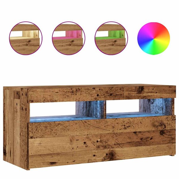 vidaXL Meuble TV avec lumières LED vieux bois bois d'ingénierie