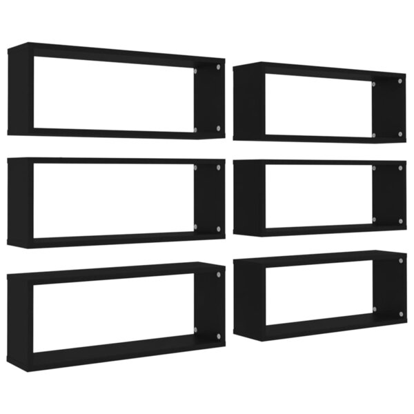 vidaXL Étagères murales cube 6 Pièces Noir 60x15x23 cm Bois d’ingénierie