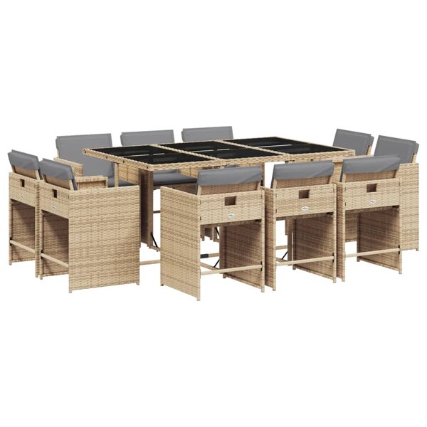 vidaXL Ensemble à manger de jardin et coussins 11 Pièces mélange beige
