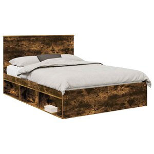 vidaXL Cadre de lit Chêne fumé 135 x 190 cm Bois de pin massif