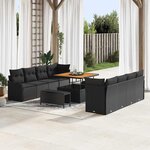 vidaXL Ensemble de canapé de jardin 11 pièces avec coussins en poly rattan noir et acacia.