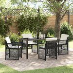 Ensemble de salle à manger de jardin 5 pièces avec coussins en poly rotin noir