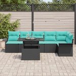 vidaXL Ensemble de canapé de jardin avec coussin 7 Pièces Noir Poly rotin