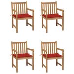 vidaXL Chaises de jardin lot de 4 et coussins rouge bois teck solide