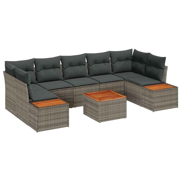 vidaXL Ensemble de canapé de jardin avec coussin 8 Pièces Gris Poly rotin