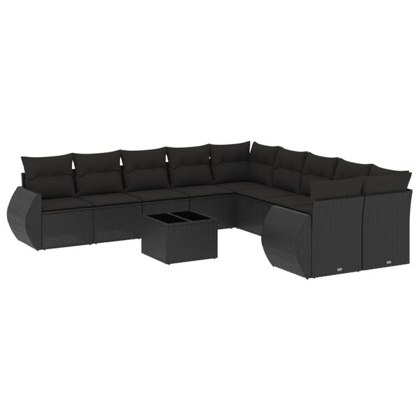 vidaXL Salon de jardin 11 Pièces avec coussins noir résine tressée