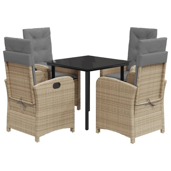 vidaXL Ensemble à manger de jardin coussins 5 Pièces mélange beige rotin