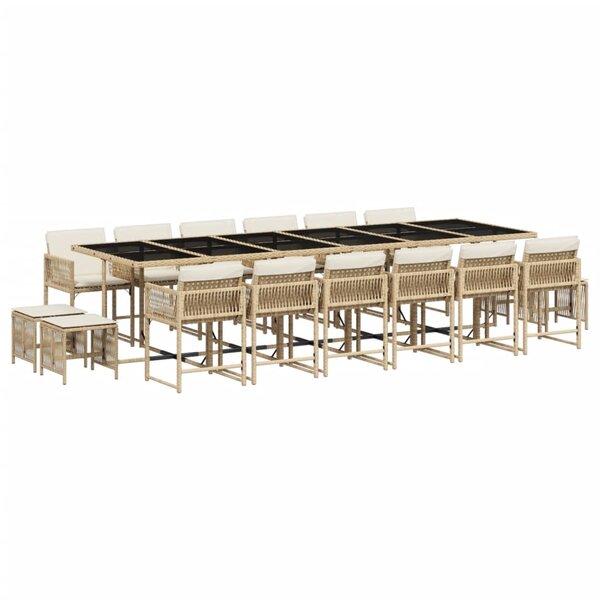 vidaXL Ensemble à manger de jardin et coussins 17 Pièces beige