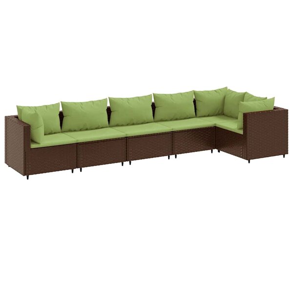 vidaXL Salon de jardin 6 Pièces avec coussins Marron Résine tressée