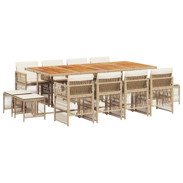 vidaXL Ensemble à manger de jardin et coussins 13 Pièces beige