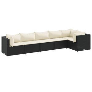 vidaXL Salon de jardin 6 Pièces avec coussins Noir Résine tressée