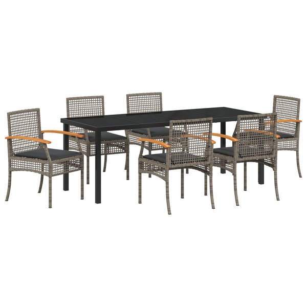 vidaXL Set de Salle à Manger de Jardin de 7 Pièces avec Coussins Gris Rattan Poly