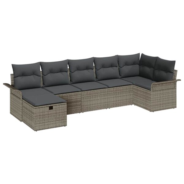 vidaXL Ensemble de canapé de jardin avec coussin 7 Pièces Gris Poly rotin