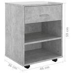 vidaXL Armoire à roulettes Gris béton 46x36x59 cm Bois d’ingénierie
