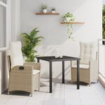 vidaXL Ensemble de Salle à Manger de Jardin 3 Pièces avec Coussins Beige Poly Rattan