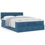 vidaXL Cadre de lit ottoman avec matelas bleu foncé 140x200 cm velours