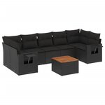 vidaXL Salon de jardin 8 Pièces avec coussins noir résine tressée