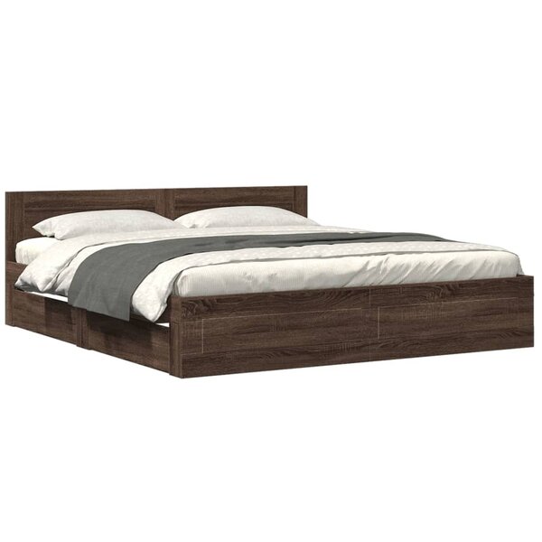 vidaXL Cadre de lit avec tête de lit chêne marron 200x200 cm
