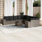 vidaXL Salon de jardin 11 Pièces avec coussins gris résine tressée