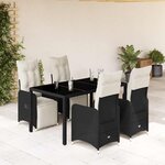 vidaXL Ensemble de bistro de jardin 5 Pièces coussins noir poly rotin
