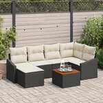 vidaXL Ensemble de canapés de jardin de 7 pièces avec coussins noir poly rotin acacia