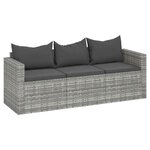 vidaXL Canapé de jardin 3 places avec coussins Gris Résine tressée