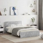 vidaXL Cadre de lit avec tête de lit et LED gris béton 135x190 cm