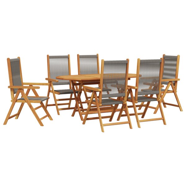 Ensemble de jardin 7 pièces vidaXL en bois d'acacia massif et en rotin synthétique gris