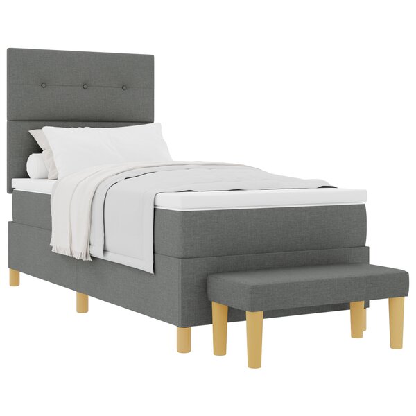 vidaXL Lit à ressort avec matelas et banc Gris foncé 90x200 cm Tissu