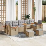 vidaXL Ensemble de Canapés de Jardin de 10 Pièces avec Coussins Beige Poly Rattan Acacia