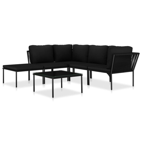 vidaXL Salon de jardin 6 Pièces avec coussins Noir PVC