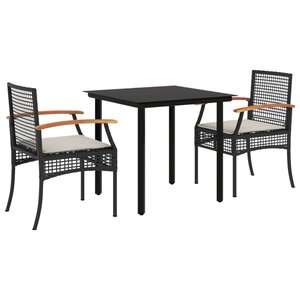 vidaXL Ensemble à manger de jardin avec coussins 3 Pièces Noir