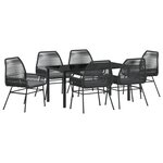 vidaXL Ensemble de salle à manger de jardin 7 pièces avec coussins noir poly rattan