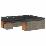 vidaXL Salon de jardin 11 Pièces avec coussins gris résine tressée