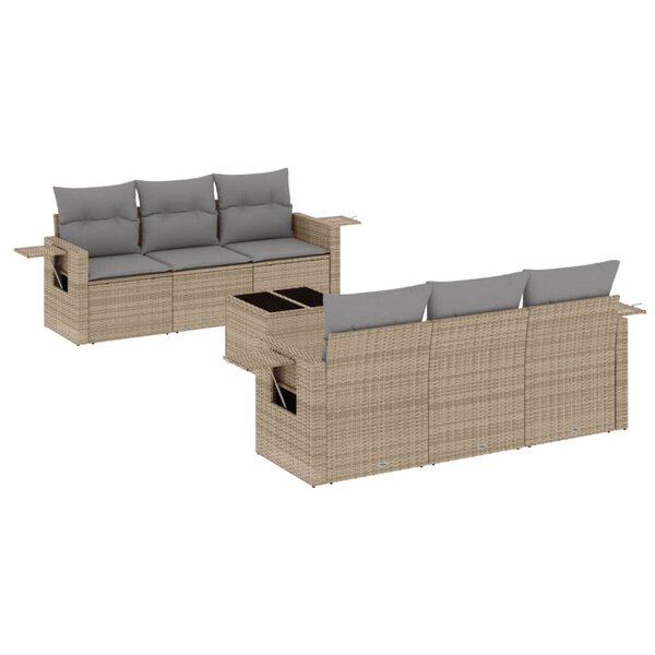 vidaXL Salon de jardin avec coussins 7 Pièces beige résine tressée