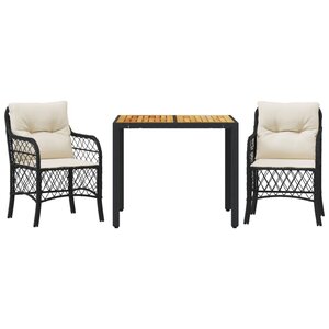 vidaXL Ensemble de bistro 3 Pièces avec coussins noir résine tressée