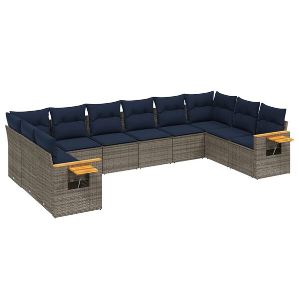 vidaXL Salon de jardin 10 Pièces avec coussins gris résine tressée
