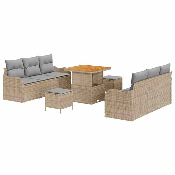 vidaXL Ensemble de canapé de jardin avec coussin 9 Pièces Beige polyrotin