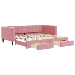 vidaXL Lit de jour avec gigogne et tiroirs sans matelas rose 90x200 cm