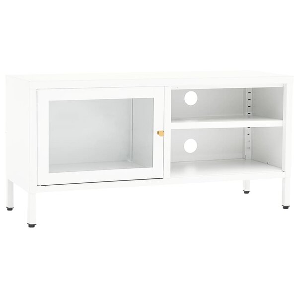 vidaXL Meuble TV Blanc 90x30x44 cm Acier et verre