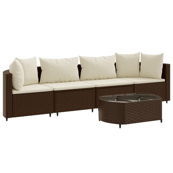 vidaXL Salon de jardin avec coussins 5 Pièces marron résine tressée