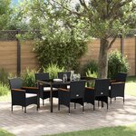 vidaXL Ensemble de Salle à Manger de Jardin en Poly Rotin Noir de 7 Pièces